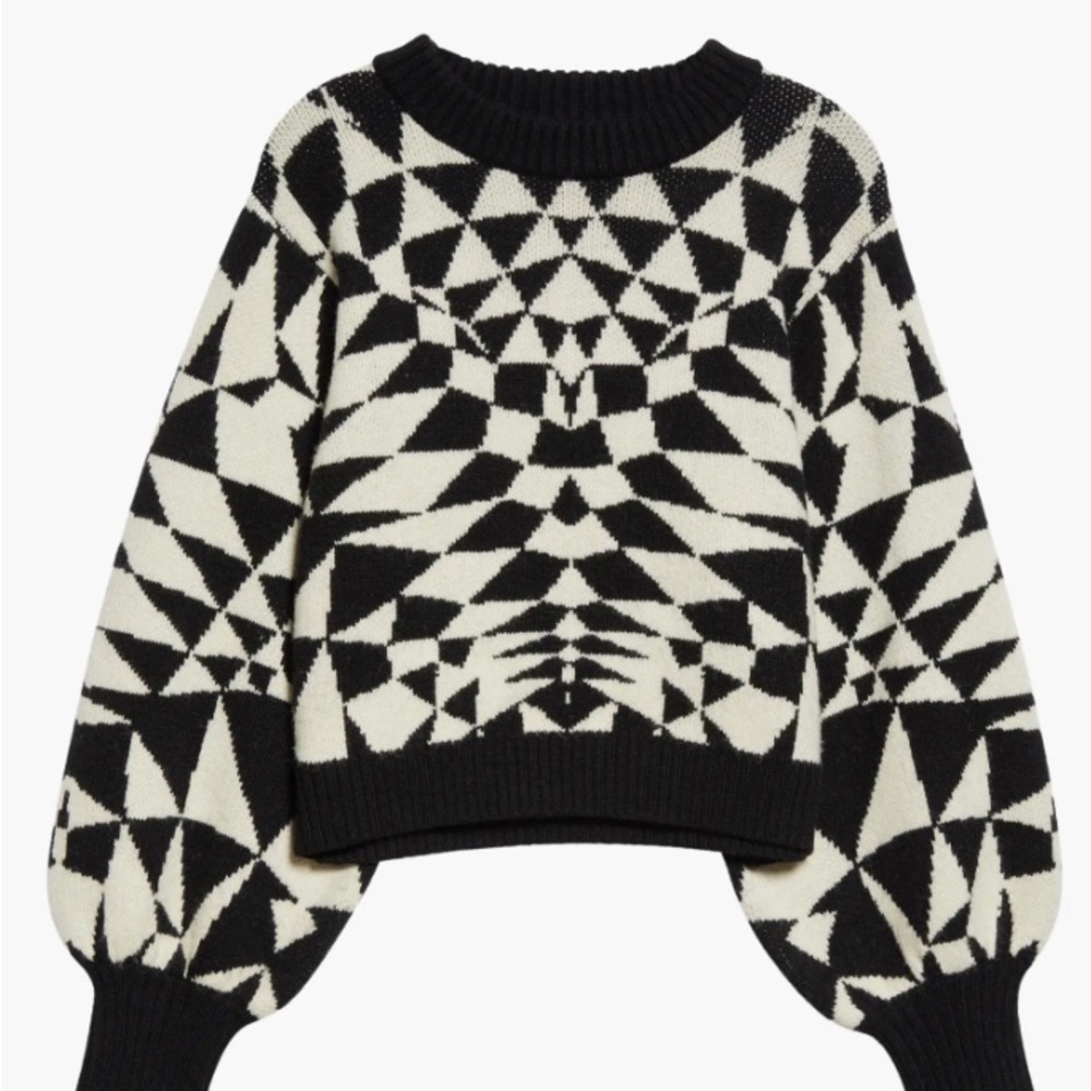 NWT Farm Rio Heart Deco Jacquard Balloon Sleeve Sweater Size L